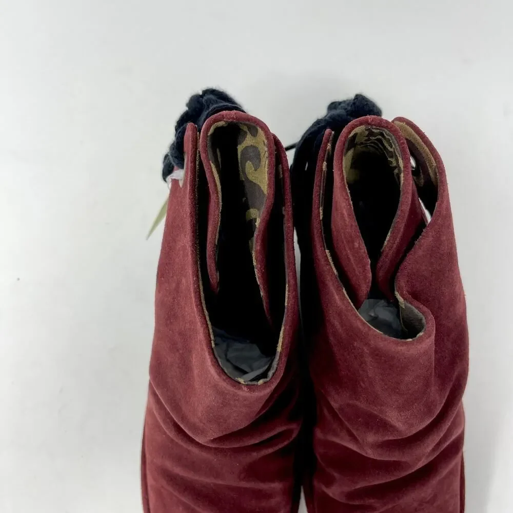 Fly London Women's NEW Yebi Wine Suede Ruched Ankle Booties EU 36 US 5.5 Wedge